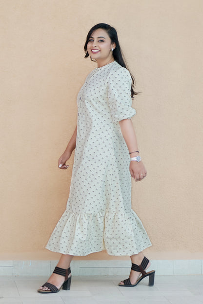 Creamy Cycle Printed Maxi Dress