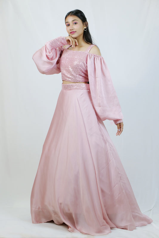 Light Pink Sequin Shine Lehenga