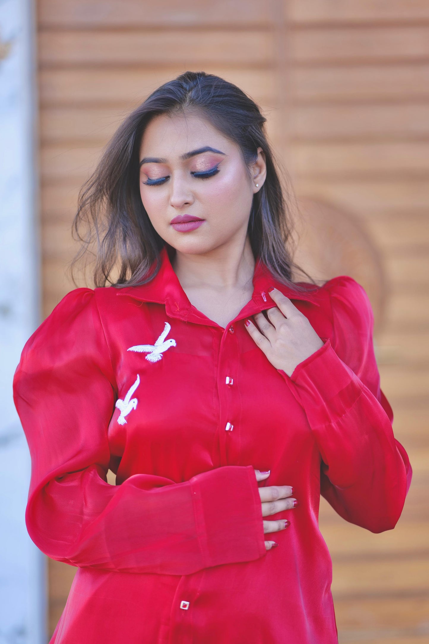 Red Long Embroidered Shirt